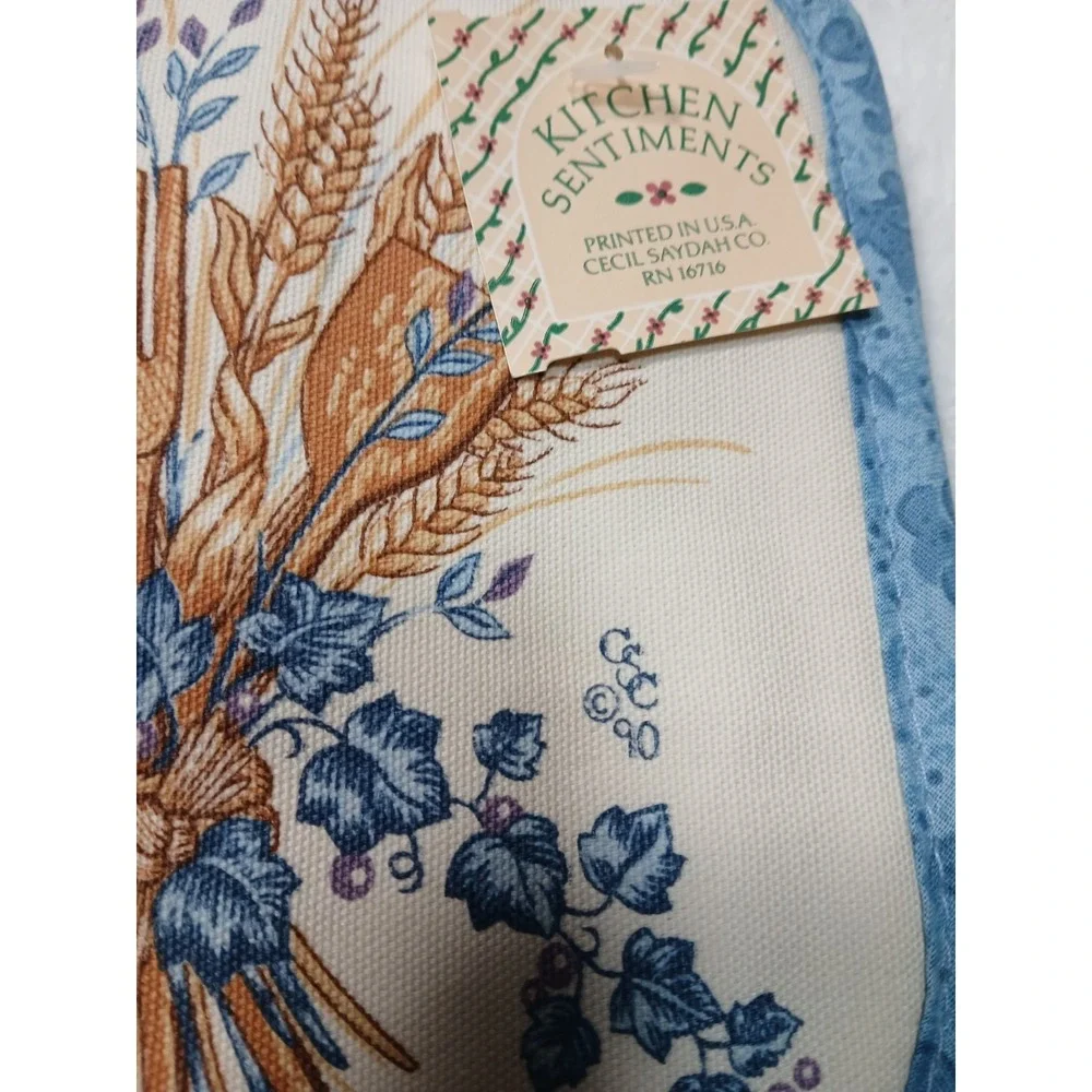 NWT VTG 80s Kitchen Sentiments‎ Blue Harvest Wheat Pot Holders & Towels Set